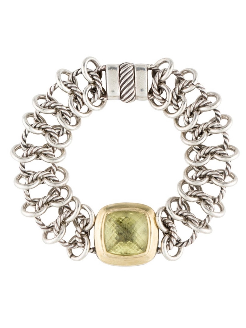 David yurman Sterling Silver Chain Bracelet with Green Gemstone Accent